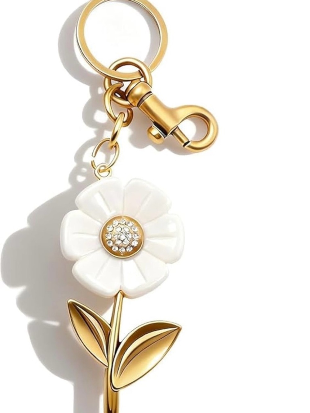 Coach White Flower Key & Bag Charm with Gold-Tone Stem - Picture 2 of 3